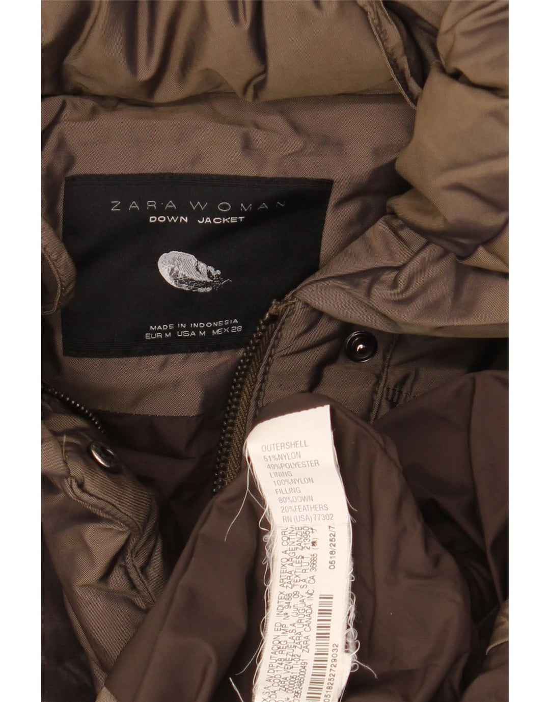 Zara Mujer Abrigo Acolchado UK 44 Nylon Marrón Medio