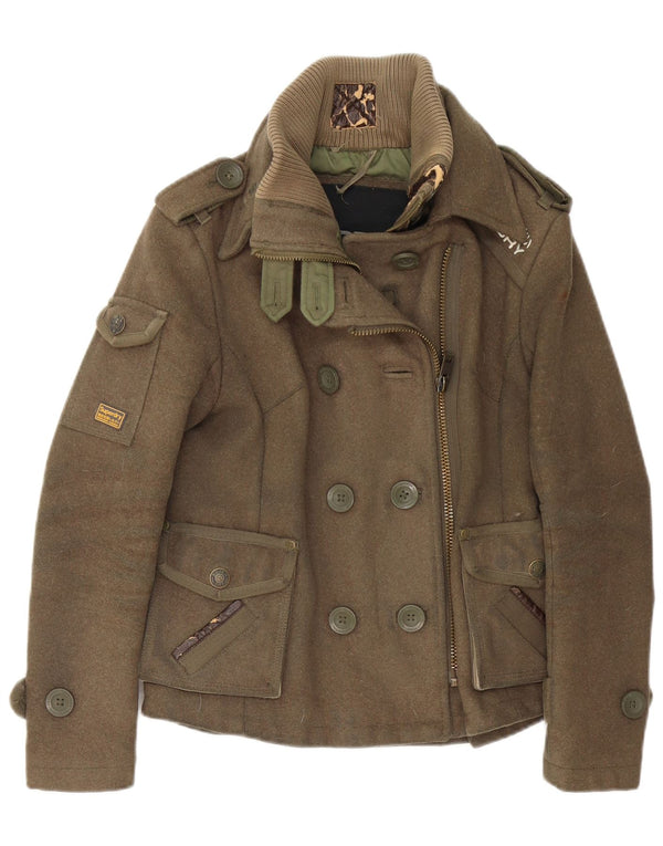 Superdry Chaqueta Militar Mujer UK 40 Small Lana Caqui