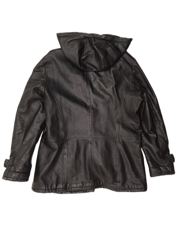 Pellitalia Chaqueta de cuero con capucha para mujer UK 40 XL Negro