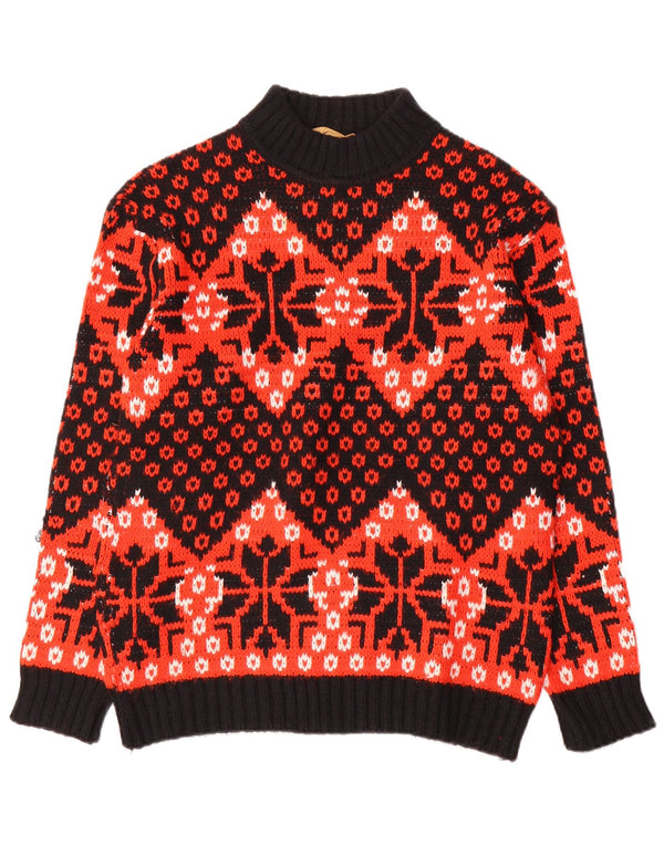 Vintage mujer tortuga cuello jersey suéter IT 48 XL rojo Fair Isle lana