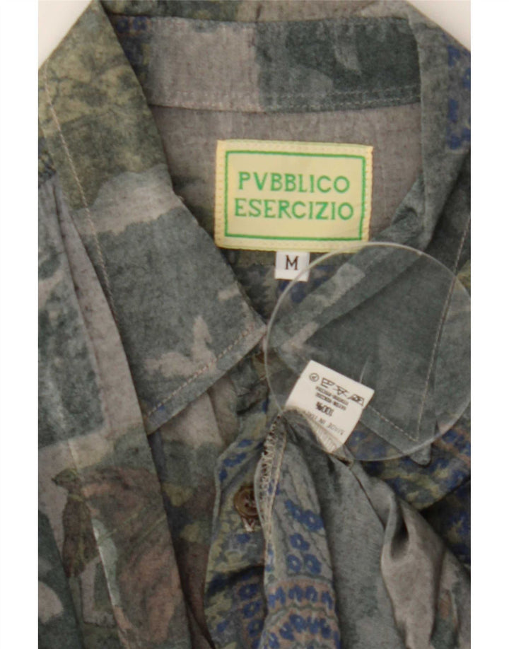 Vintage hombres patrón abstracto camisa medio rayón multicolor