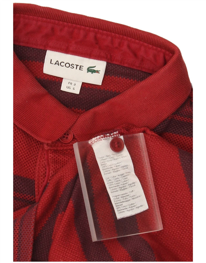 Lacoste Polo de manga larga para hombre talla 3 pequeño algodón a rayas rojas