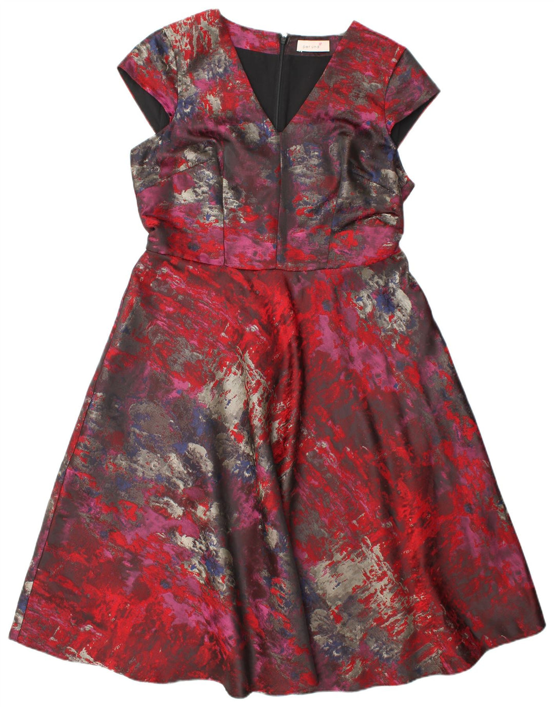 MARKS & SPENCER Vestido acampanado con estampado abstracto para mujer, talla 40, color rojo