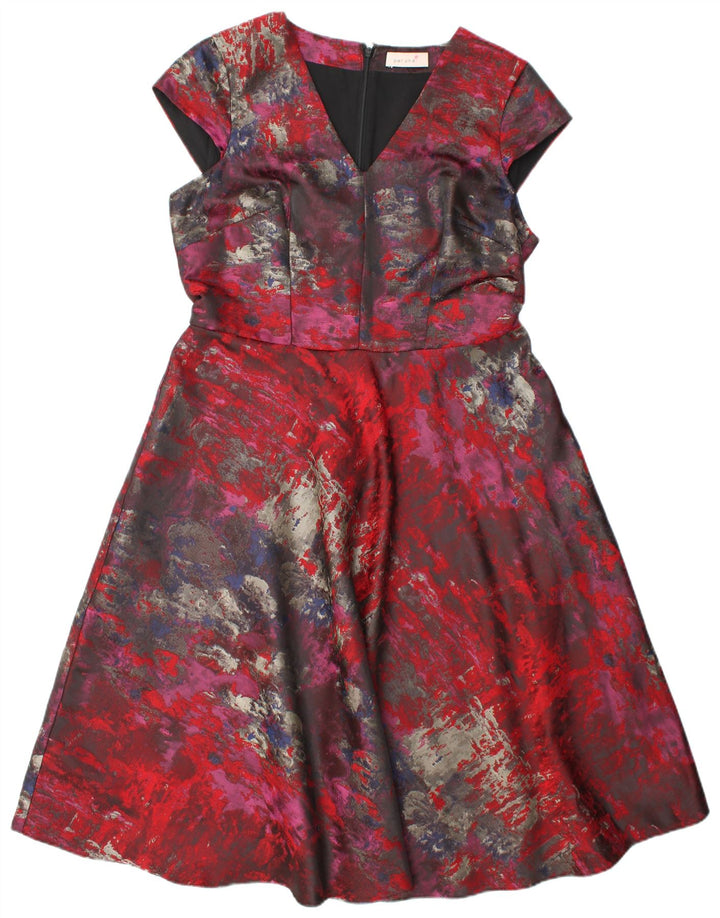 MARKS & SPENCER Vestido acampanado con estampado abstracto para mujer, talla 40, color rojo