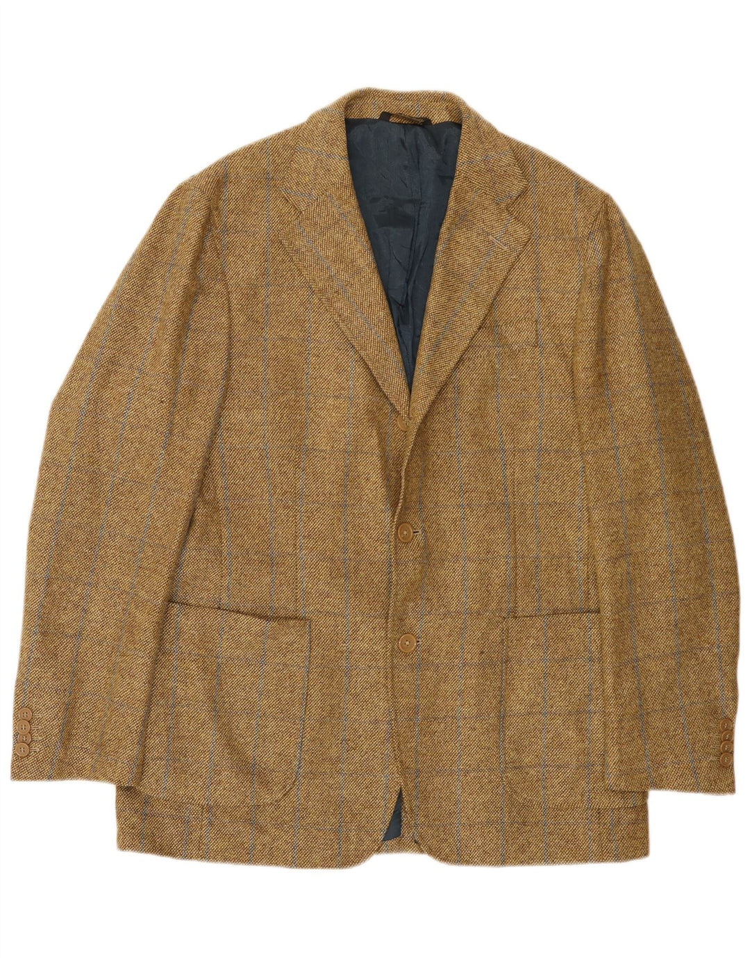 Vintage hombres 3 botones Blazer chaqueta IT 52 XL beige comprobar lana