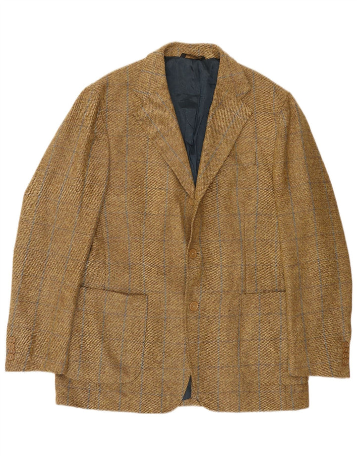 Vintage hombres 3 botones Blazer chaqueta IT 52 XL beige comprobar lana