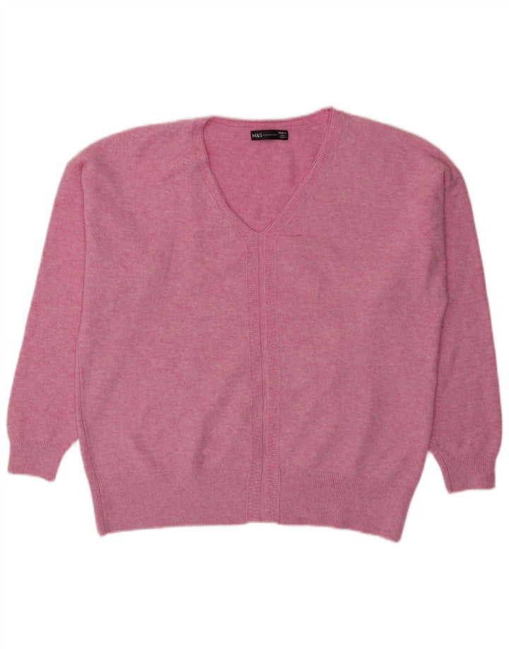 Marks & Spencer Suéter tipo jersey de gran tamaño con cuello en V para mujer UK 44 Rosa mediano
