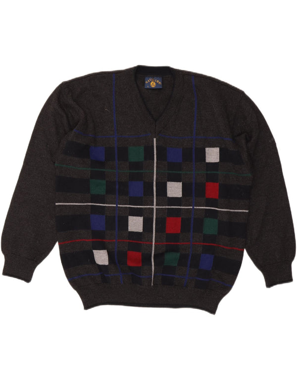 Navigare Jersey con Cuello en V para Hombre de Lana geométrica Gris Grande