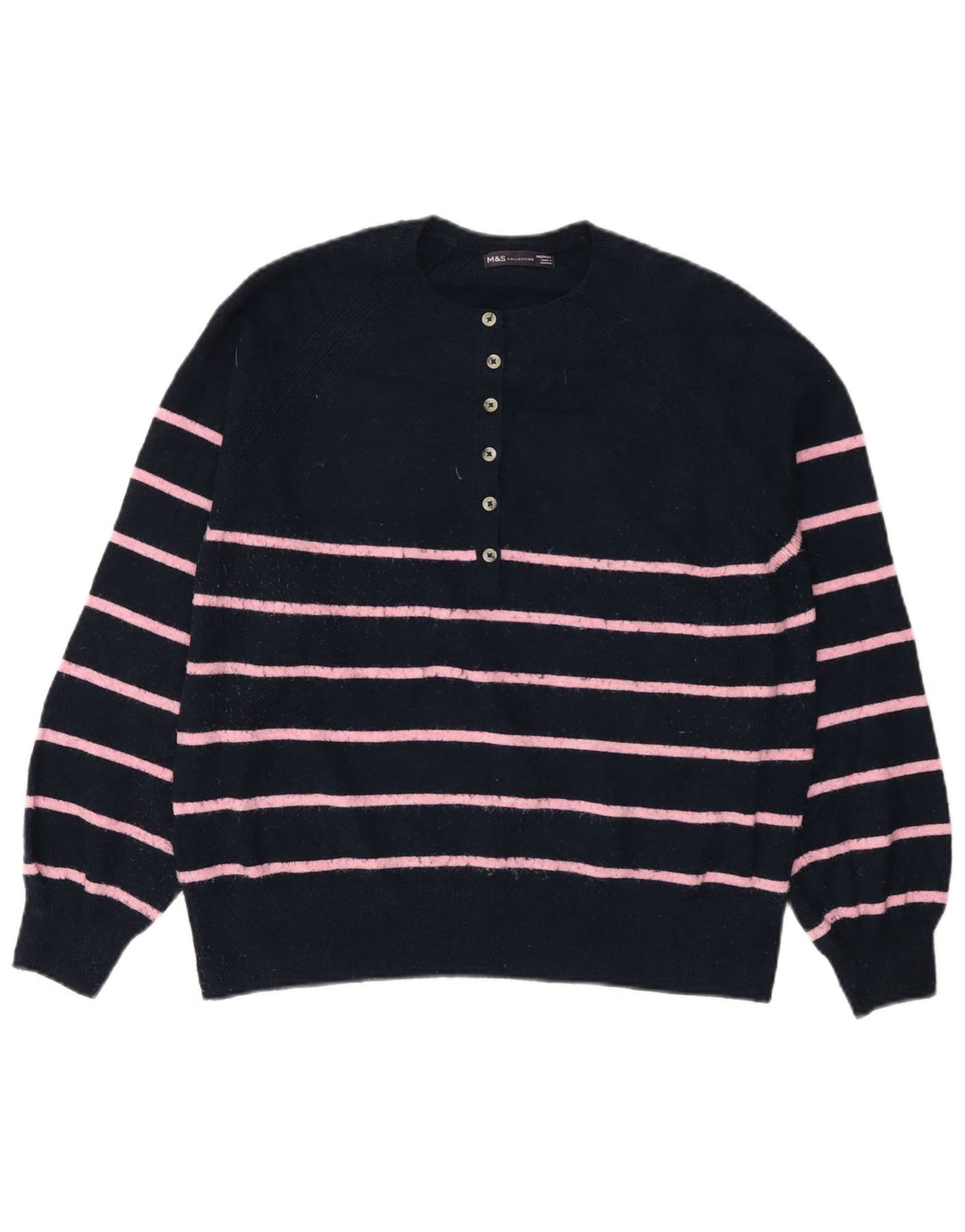 MARKS & SPENCER Suéter tipo jersey con cuello y botones para mujer UK 40 Medio Azul marino