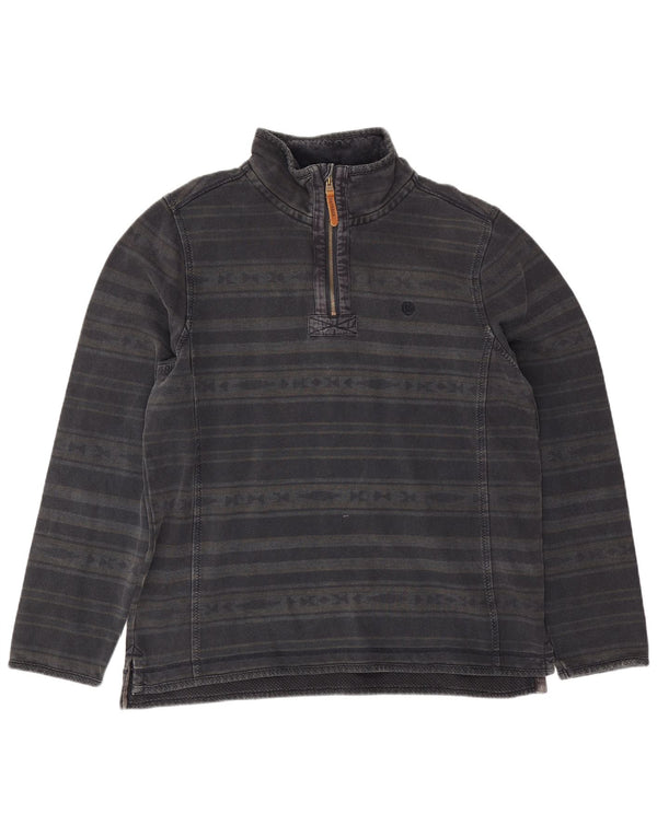 Sudadera con capucha y cuello con cremallera para hombre Fat Face Jersey grande de algodón a rayas negro