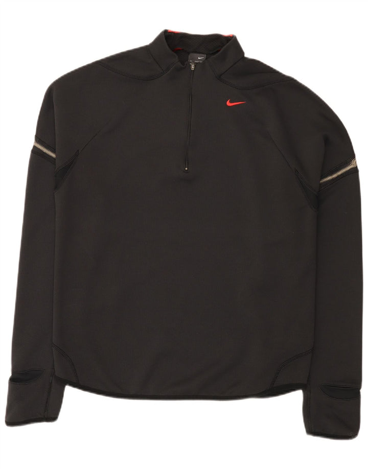 Nike - Camiseta de manga larga con cuello y cremallera para hombre, talla 42/44, poliéster negro grande