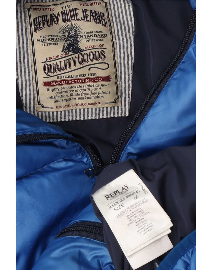 Replay Chaqueta acolchada con capucha para hombre ES 38 Poliéster azul medio
