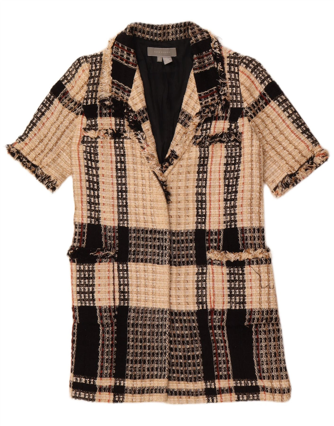 Zara Chaqueta Blazer Larga De Manga Corta para Mujer UK 42 Medium Beige Check
