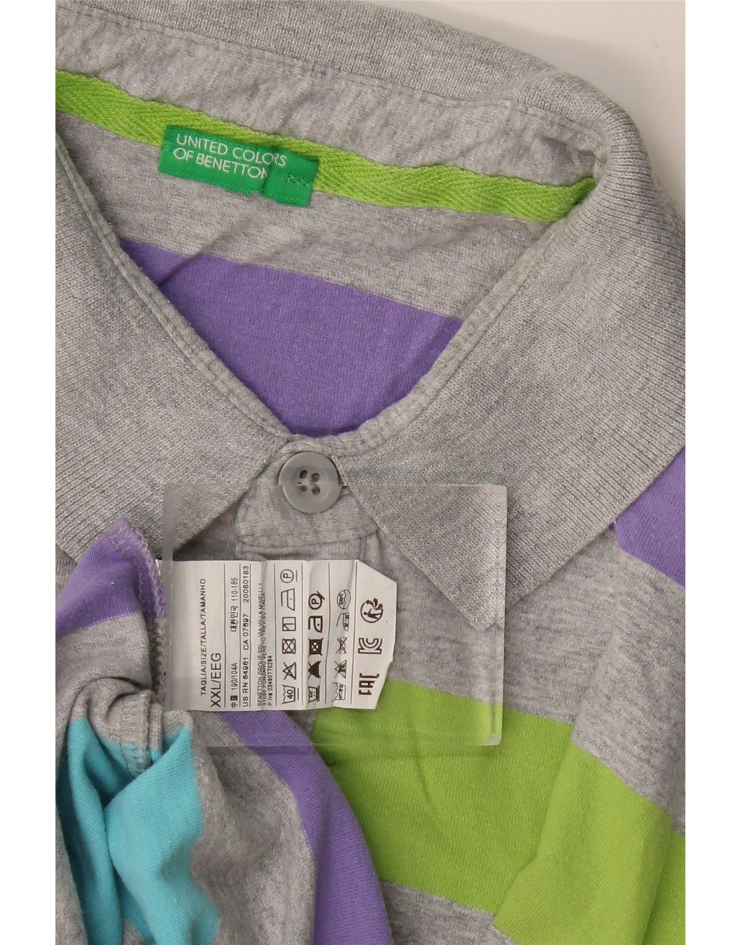 BENETTON Polo para hombre 2XL Algodón a rayas gris
