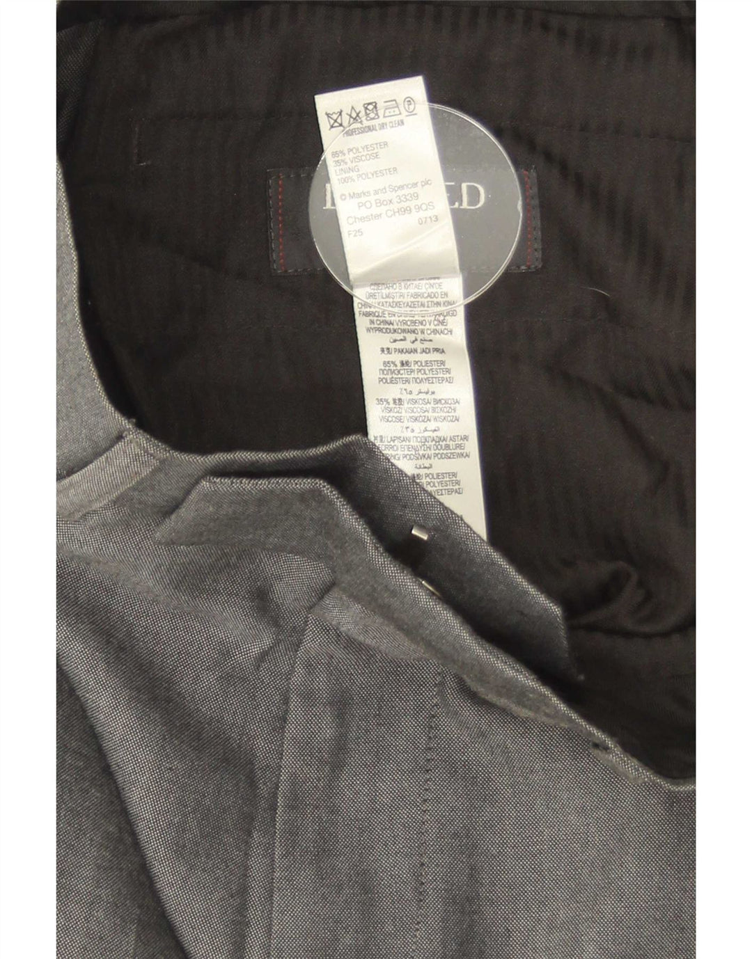 Marks & Spencer Pantalón de traje recto para hombre W30 L31 Poliéster gris