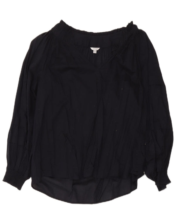 Jigsaw Womens Long Sleeve Blouse Top UK 16 Large Navy Blue Cotton