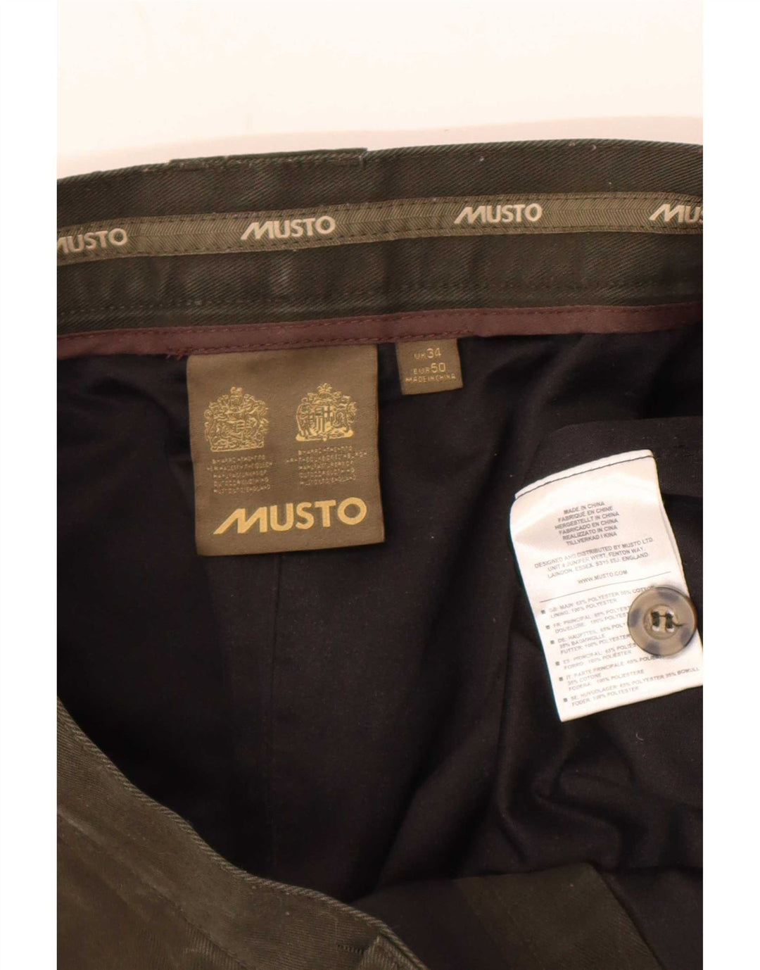 Musto Pantalones capri de equitación para hombre EU 50 Large W34 L21 Caqui Poliéster