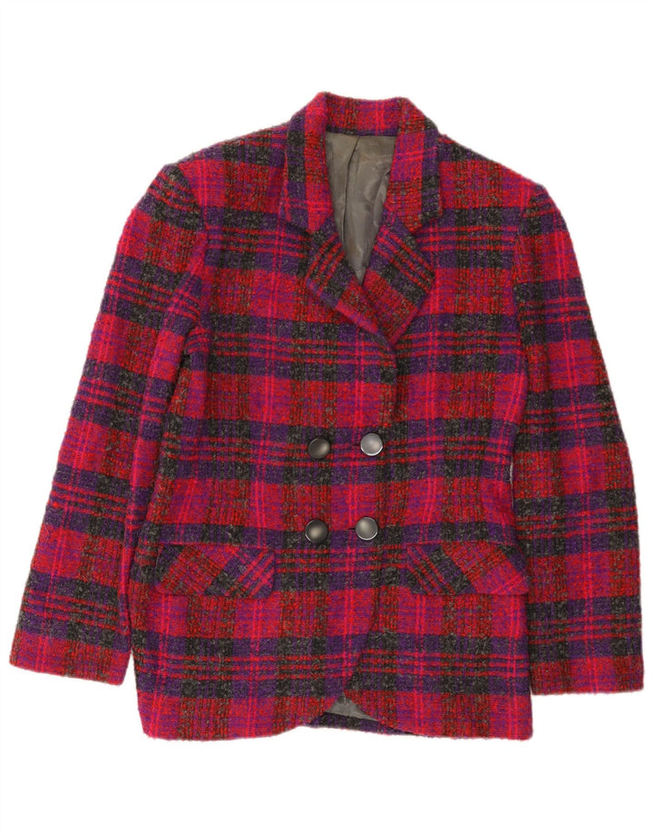 Vintage mujer doble pecho Blazer chaqueta Reino Unido 12 cheque rosa medio