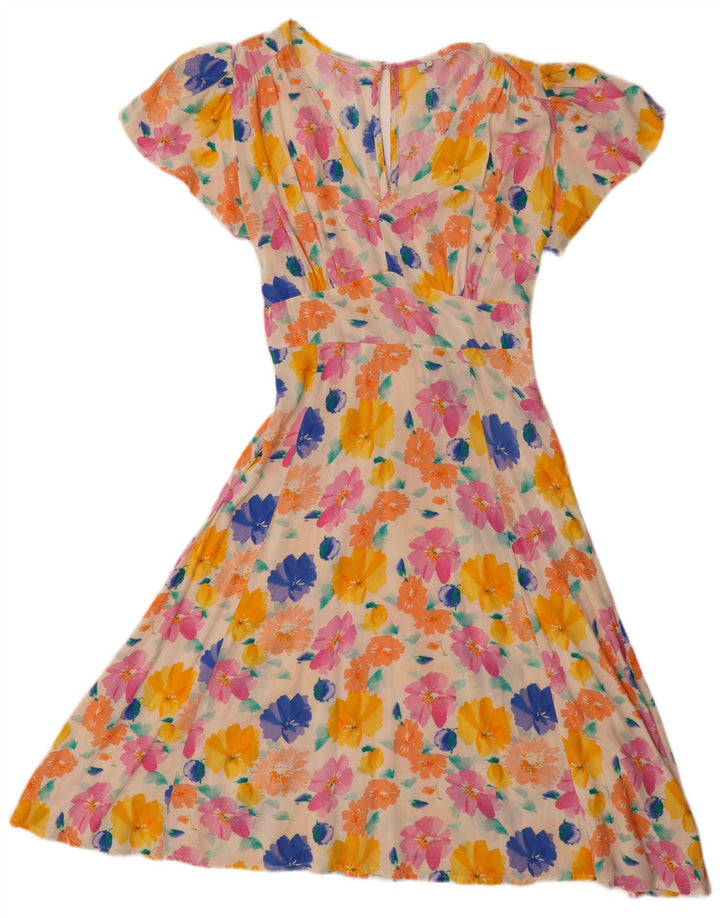 VINTAGE Mujer A-Line Vestido Reino Unido 8 Pequeño Multicolor Floral