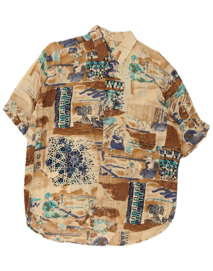 Carrel Camisa de manga corta con estampado abstracto para hombre, talla mediana, multicolor