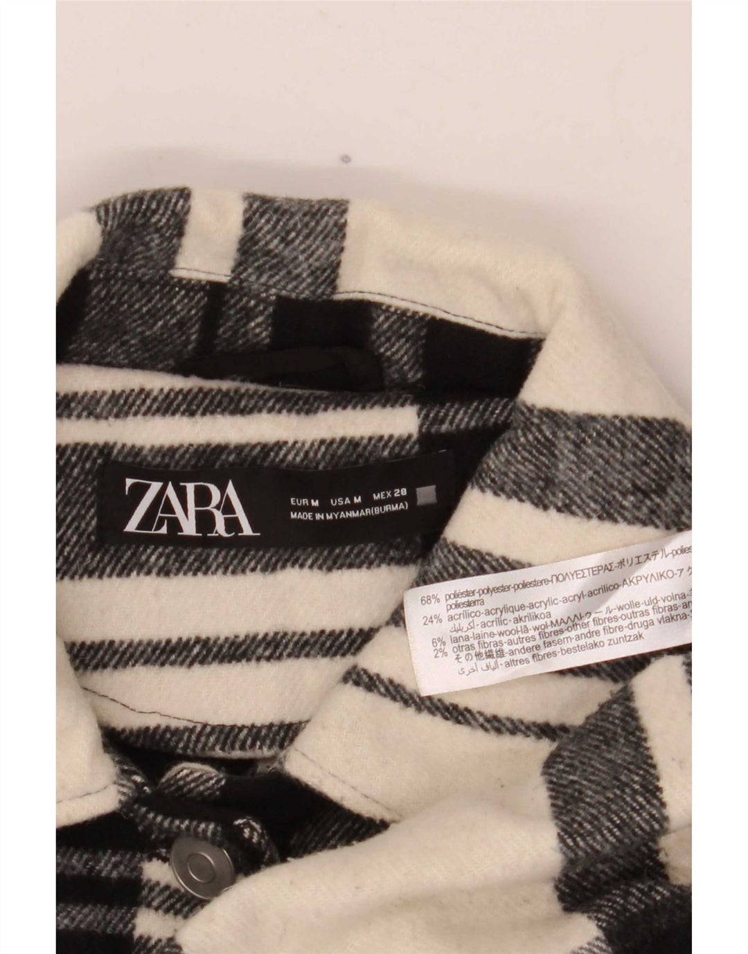 Zara Mujer Chaqueta utilitaria extragrande UK 44 Mediana Poliéster a cuadros negros