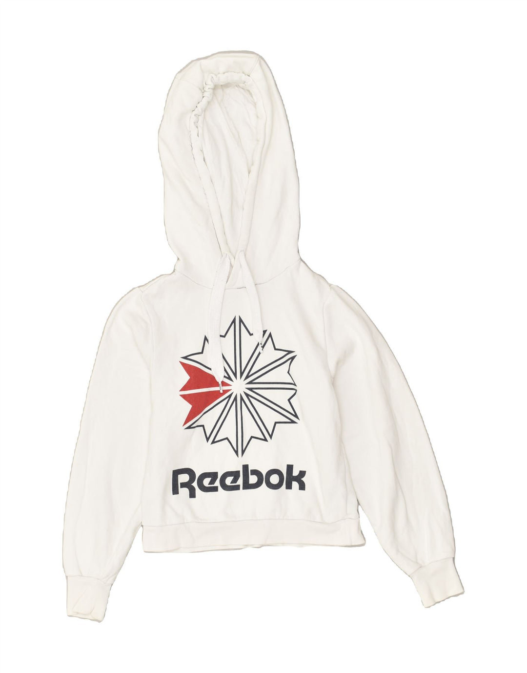 REEBOK Womens Graphic Hoodie Jumper UK 4- 6 XS White Cotton | Vintage Reebok | Thrift | Second-Hand Reebok | Used Clothing | Messina Hembry 