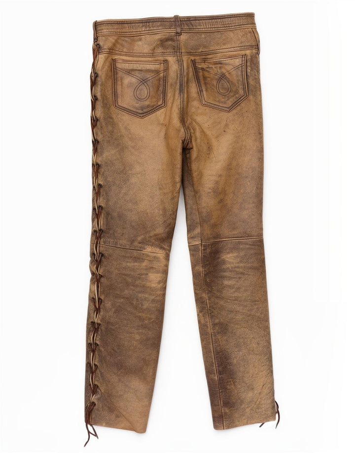 Pantera Pantalones de cuero para hombre Talla 31 W31 L33 Cuero marrón
