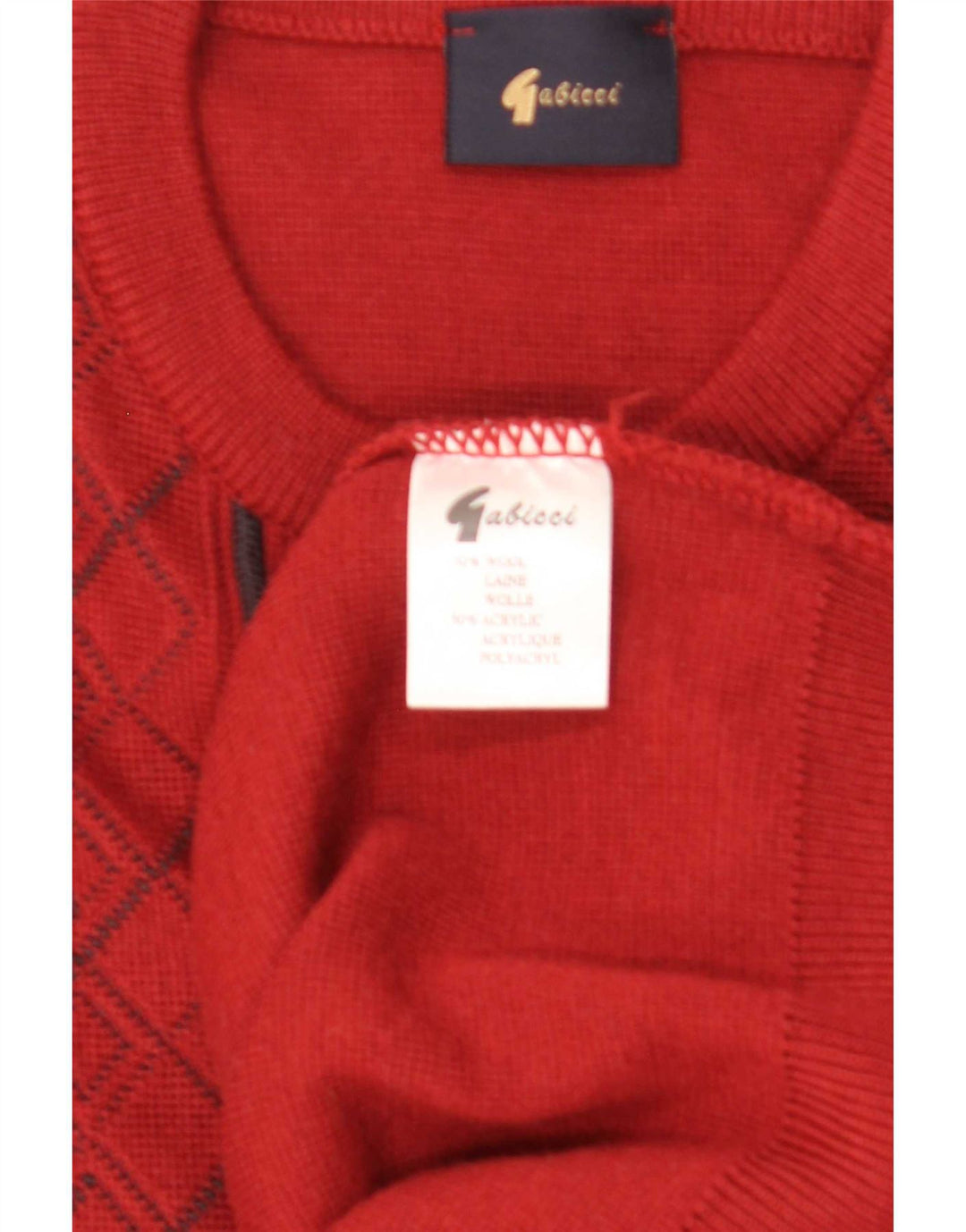 Gabicci Jersey De Cuello Redondo Para Hombre Suéter De Lana Rojo Argyle/Diamond Grande