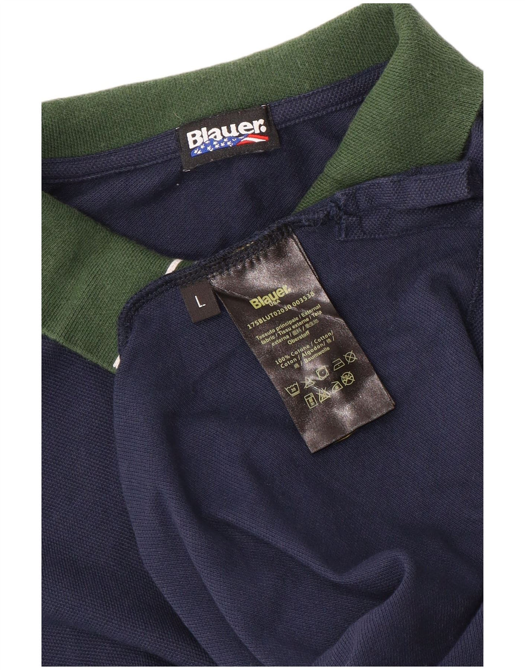 Blauer Polo para hombre de algodón color block en azul marino grande