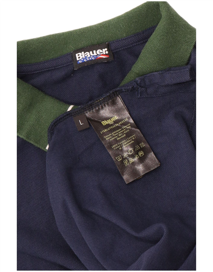 Blauer Polo para hombre de algodón color block en azul marino grande