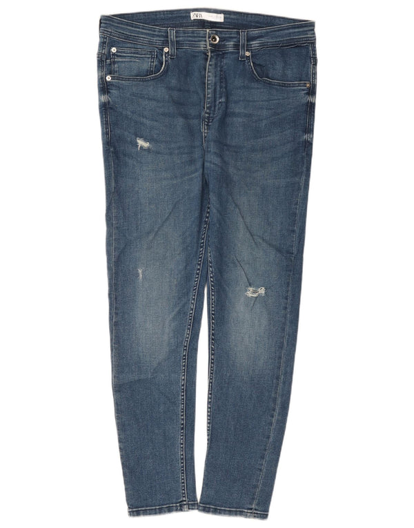 Zara Jeans ajustados desgastados para hombre EU 42 Large W32 L27 Algodón azul
