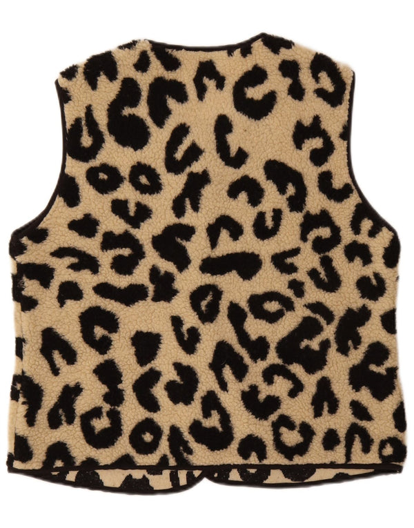 Vintage mujer polar Gilet Reino Unido 14 medio beige animal impresión poliéster