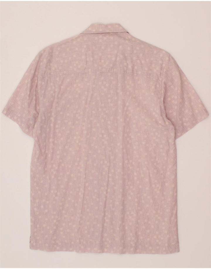 LYLE & SCOTT Mens Short Sleeve Shirt Medium Pink Geometric Linen Vintage Lyle & Scott and Second-Hand Lyle & Scott from Messina Hembry 