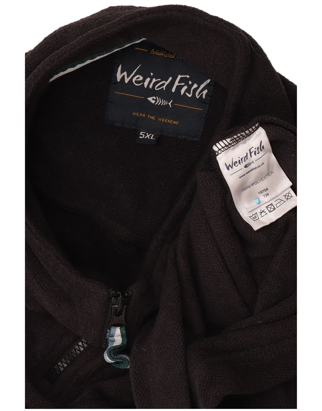 Weird Fish Sudadera con cuello y cremallera para hombre, talla 5XL, poliéster negro