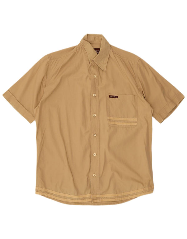 MARLBORO CLASSICS Camisa de manga corta utilitaria para hombre pequeña a rayas beige