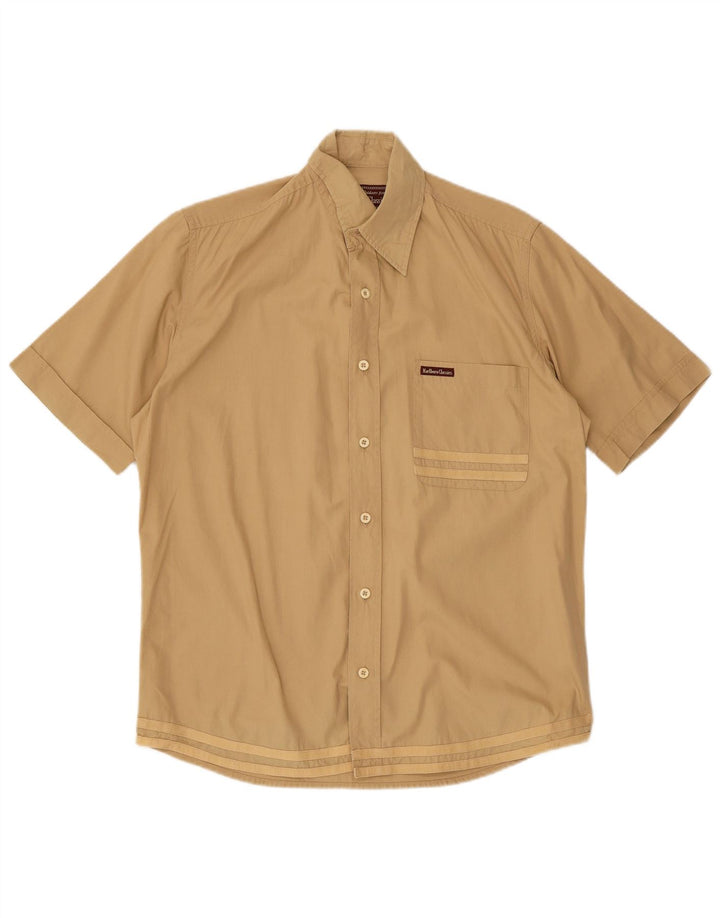 MARLBORO CLASSICS Camisa de manga corta utilitaria para hombre pequeña a rayas beige