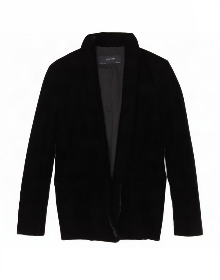 Zara Chaqueta Blazer De Terciopelo Abierta para Mujer UK 10 Small Poliéster Negro