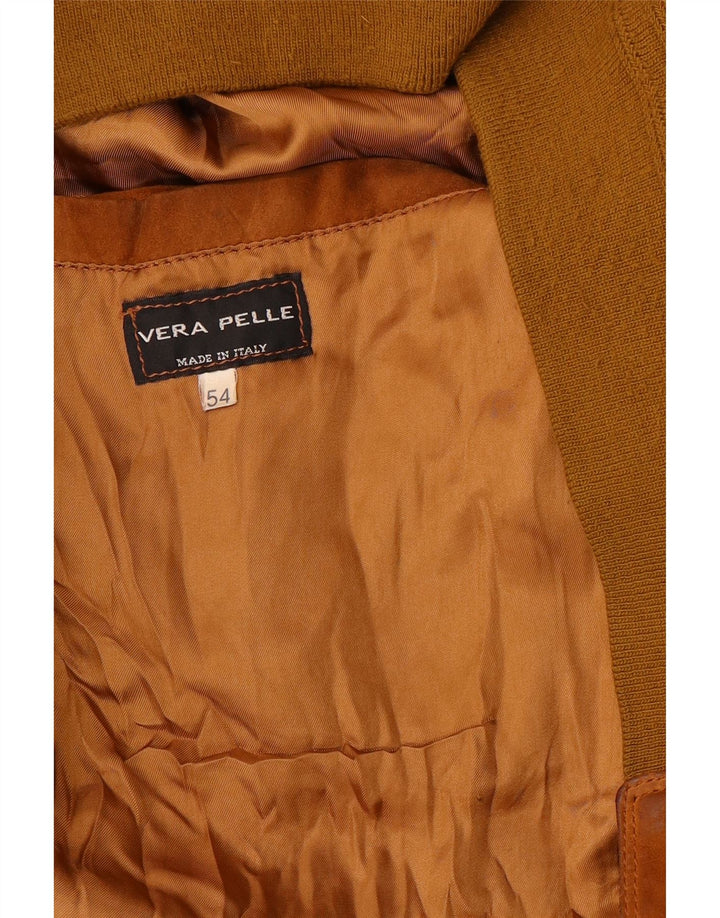 VINTAGE Chaqueta de gamuza bomber para hombre IT 54 2XL Cuero marrón