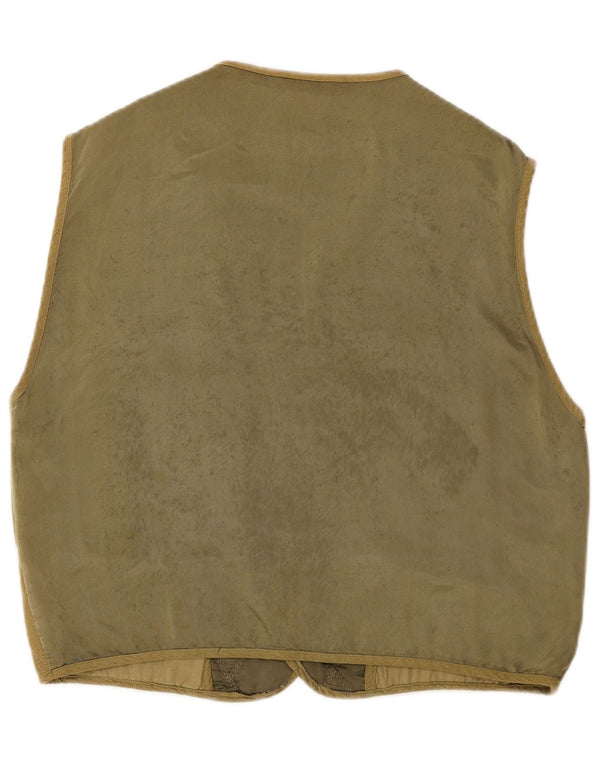 Vintage hombres pana acolchado chaleco grande caqui