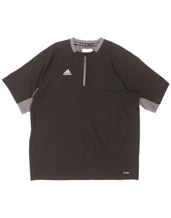 Adidas Hombre Climalite Zip Neck Camiseta Top XL Negro Colorblock Poliéster