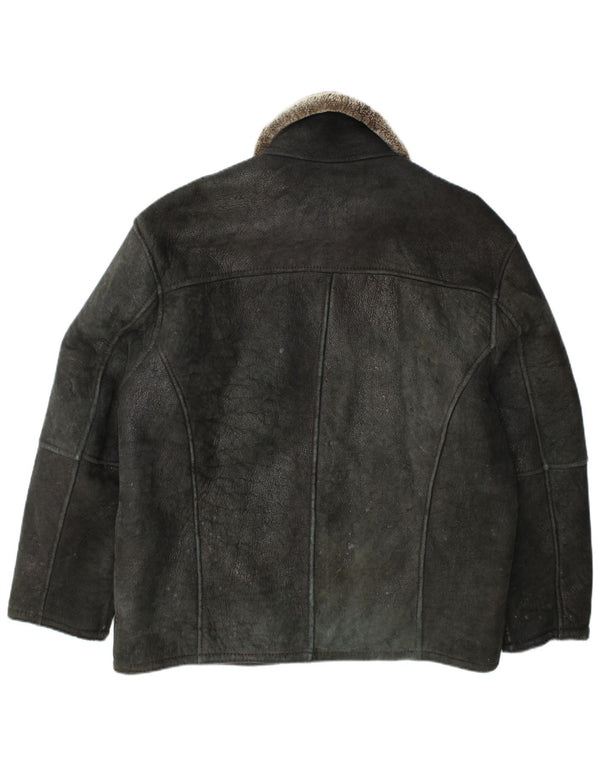Vintage hombres shearling chaqueta Reino Unido 42 XL cuero negro