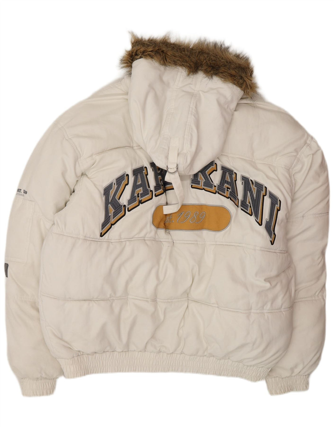 KARL KANI Chaqueta acolchada con capucha y gráfico para hombre UK 44 2XL Poliéster blanco