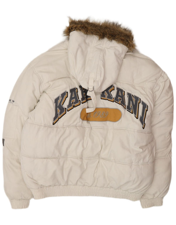 KARL KANI Chaqueta acolchada con capucha y gráfico para hombre UK 44 2XL Poliéster blanco