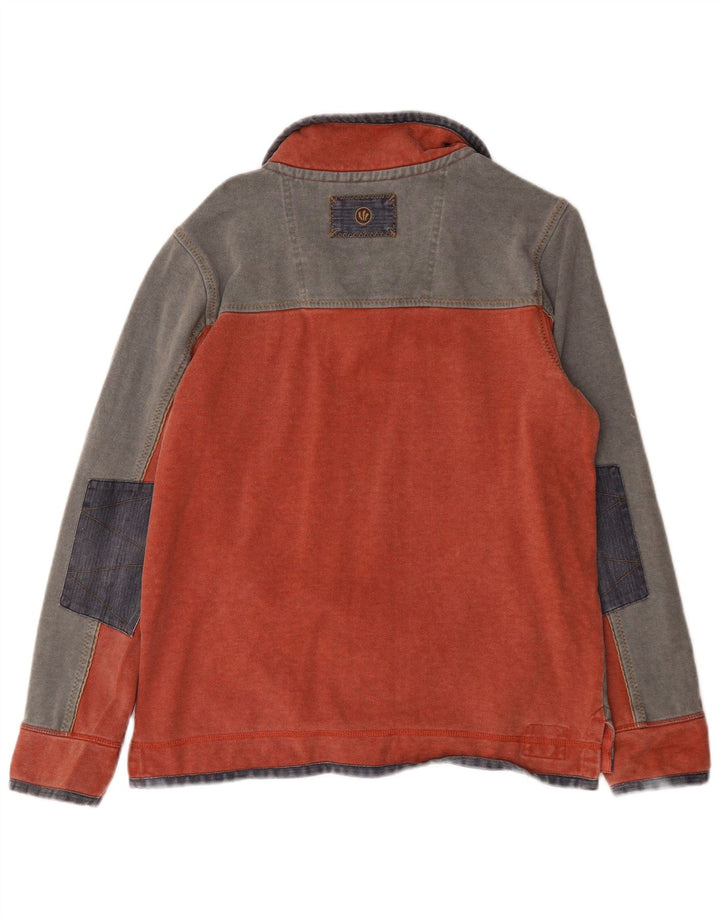 Sudadera con cremallera en el cuello para hombre Fat Face Jersey de algodón color block en naranja medio