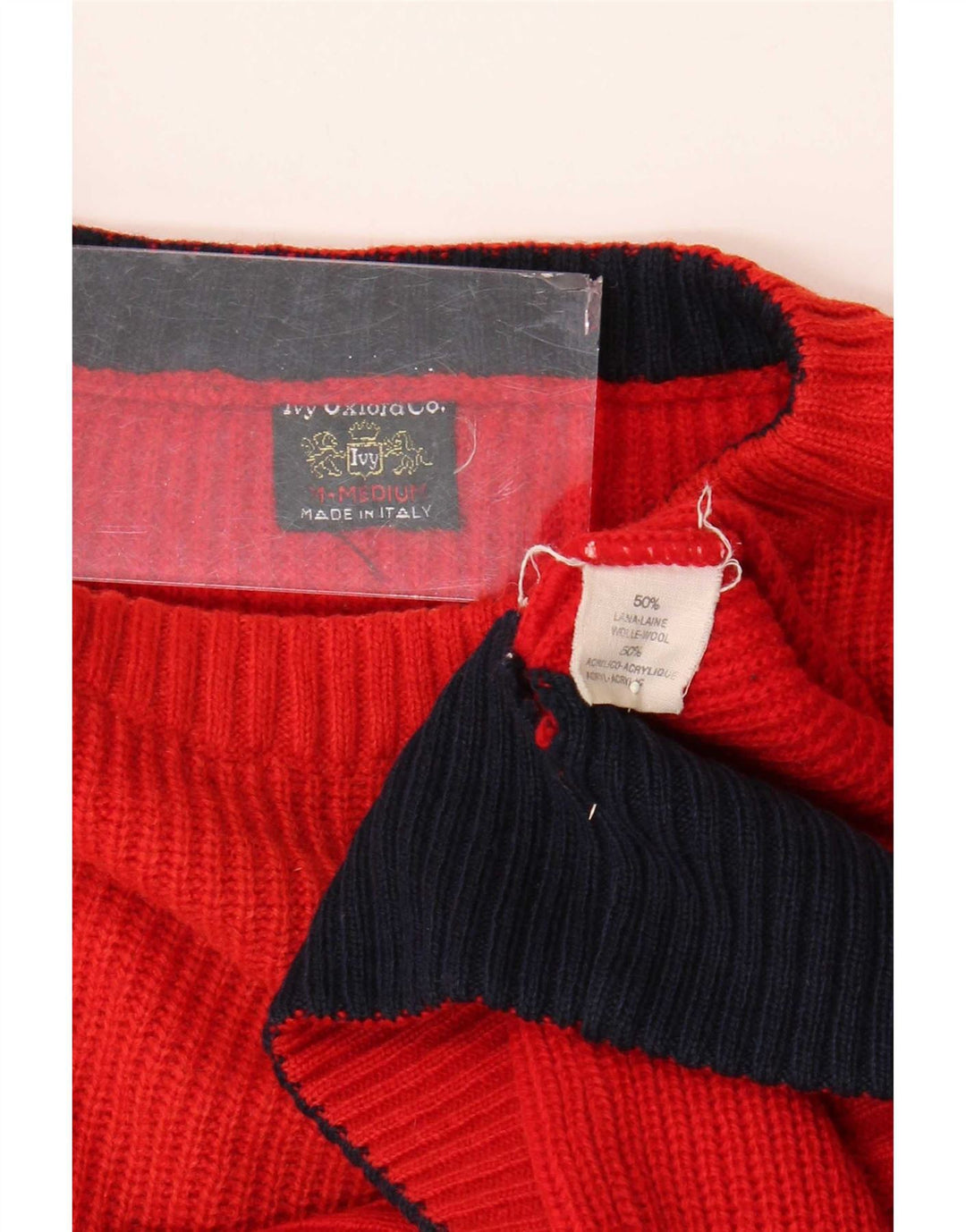Ivy Oxford - Jersey de cuello redondo para hombre, lana roja mediana