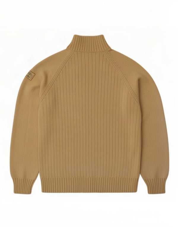 Timberland Mens Loose Fit Zip Neck Jumper Sweater Small Beige Cotton