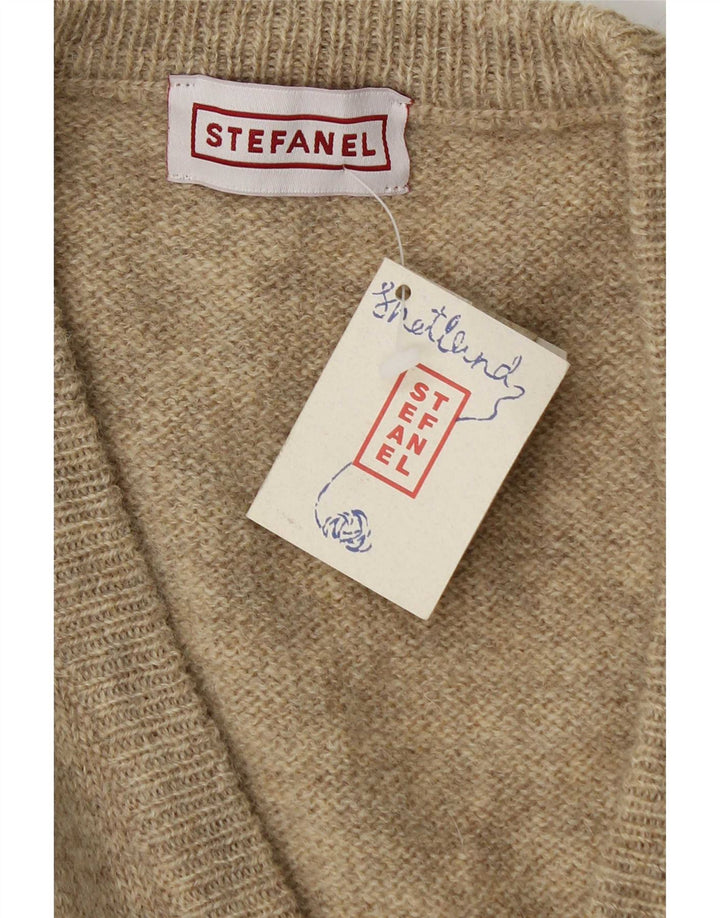 Stefanel Suéter tipo cárdigan sin mangas para mujer UK 44 Medium Beige