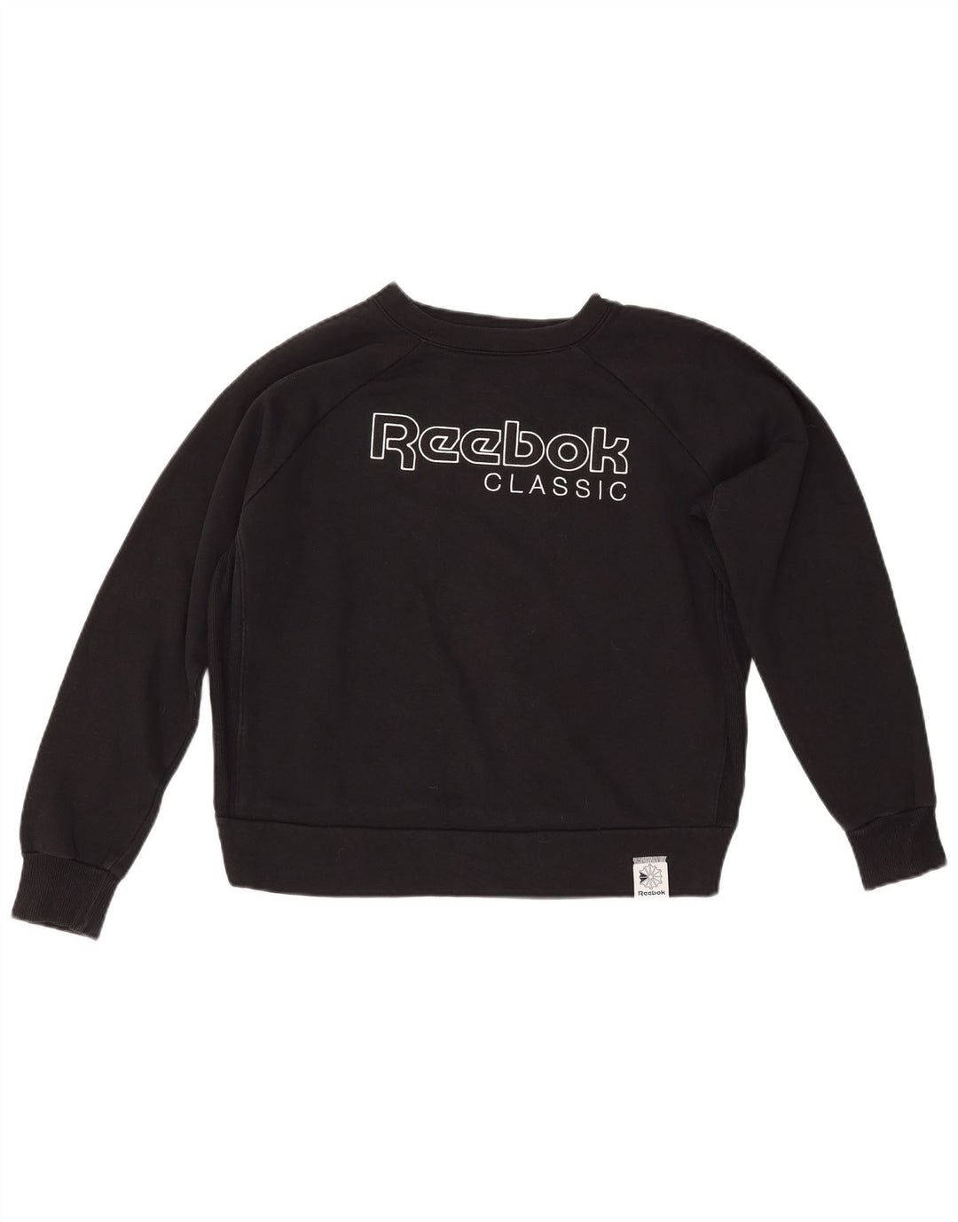 REEBOK Sudadera gráfica para mujer Jumper UK 14 Medium Black Cotton