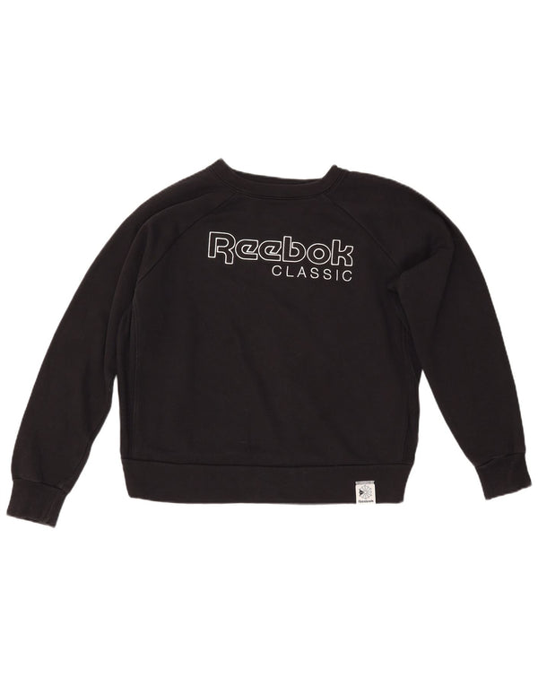 REEBOK Sudadera gráfica para mujer Jumper UK 14 Medium Black Cotton