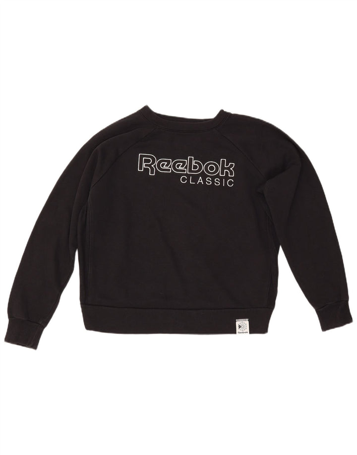 REEBOK Sudadera gráfica para mujer Jumper UK 14 Medium Black Cotton